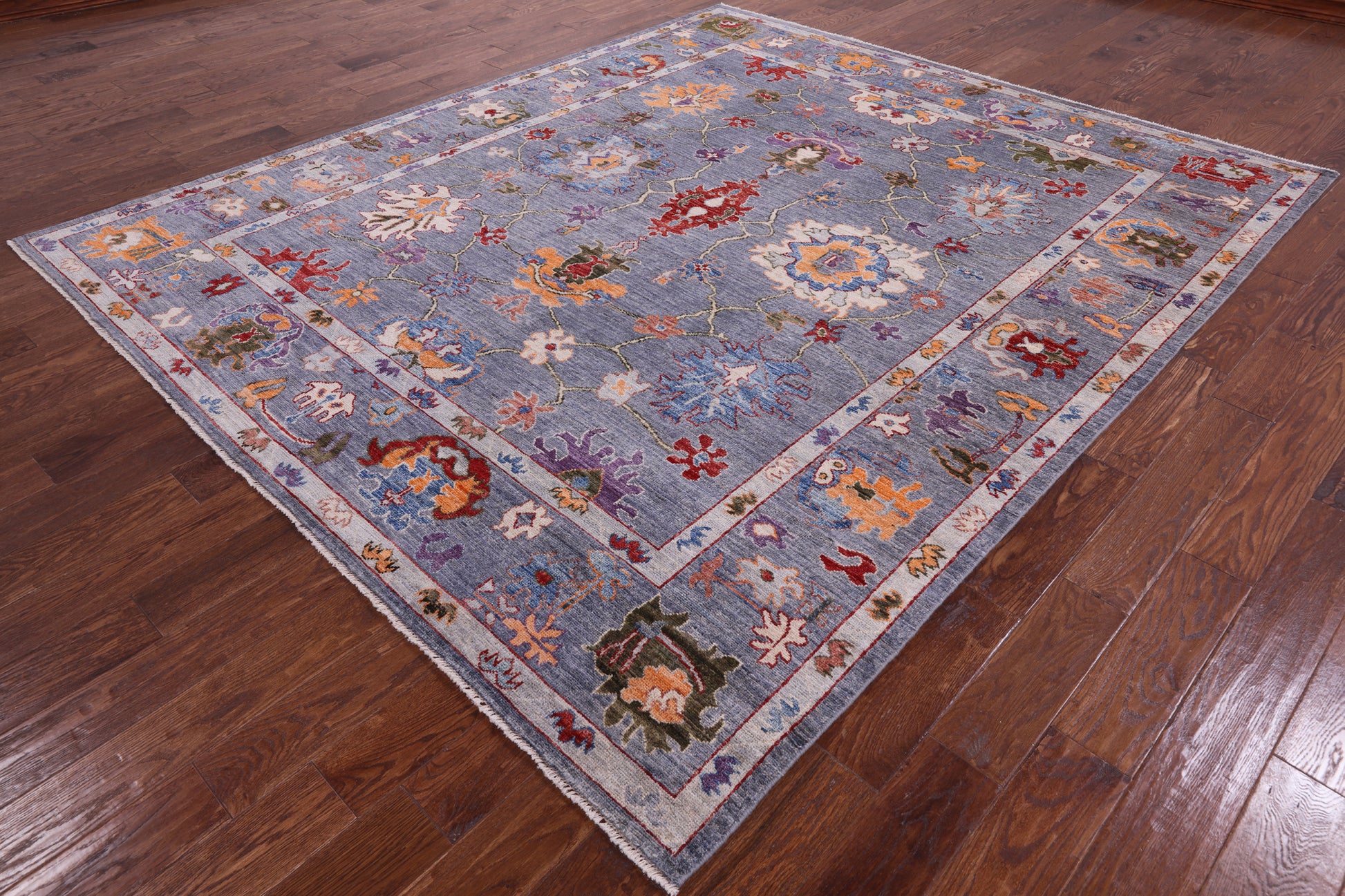 Grey Turkish Oushak Hand Knotted Wool Rug - 8' 1" X 9' 6" - Golden Nile