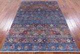 Blue Tribal Persian Gabbeh Handmade Wool Rug - 4' 11" X 6' 9" - Golden Nile