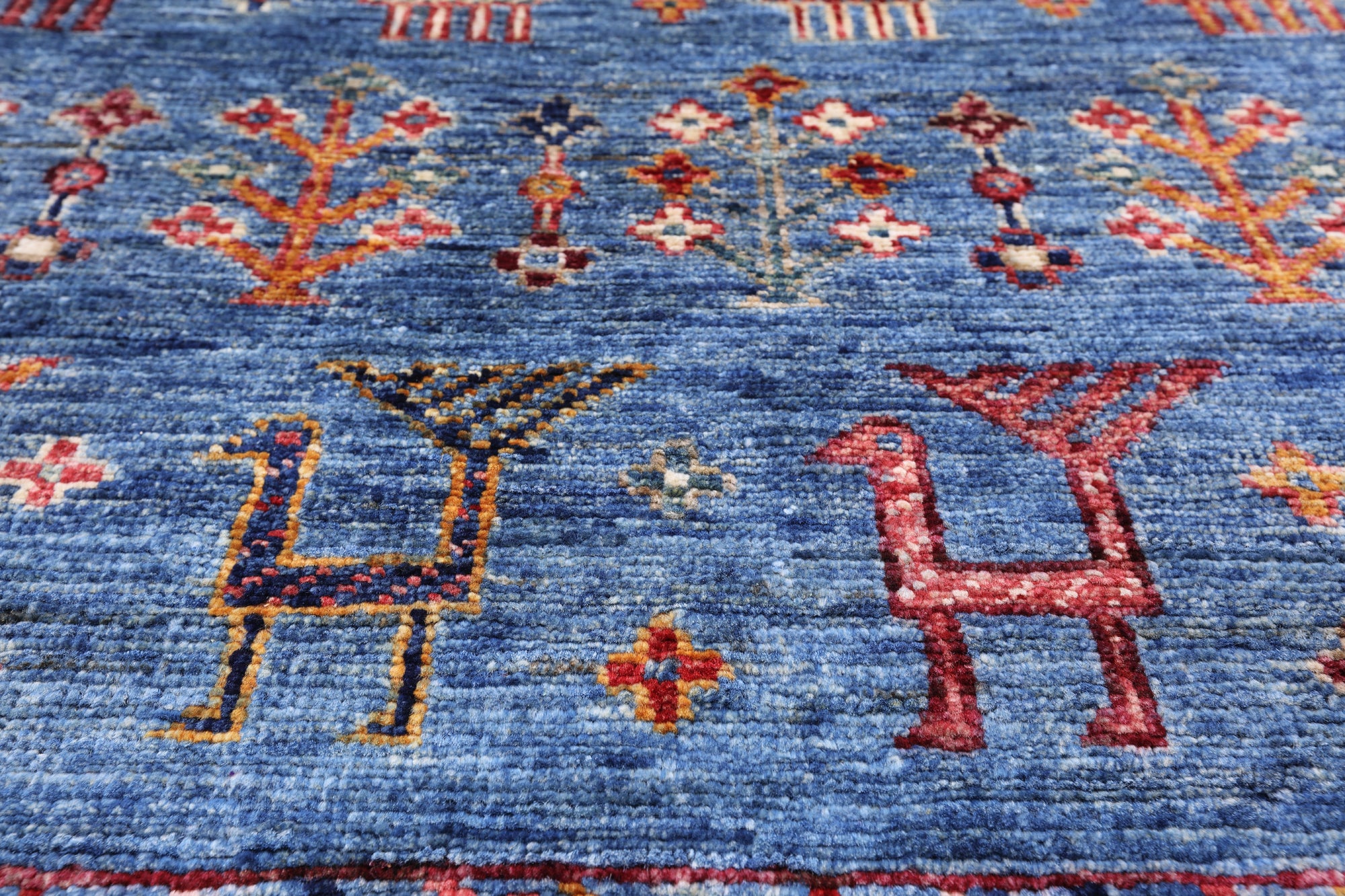 Blue Tribal Persian Gabbeh Handmade Wool Rug - 4' 11" X 6' 9" - Golden Nile
