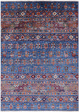 Blue Tribal Persian Gabbeh Handmade Wool Rug - 4' 11" X 6' 9" - Golden Nile