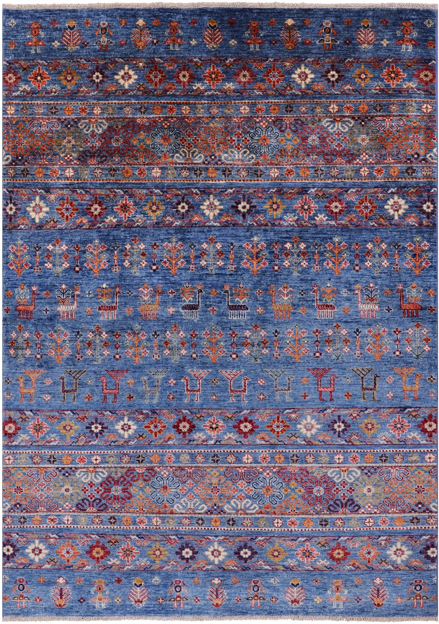 Blue Tribal Persian Gabbeh Handmade Wool Rug - 4' 11" X 6' 9" - Golden Nile