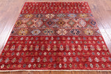 Red Khorjin Persian Gabbeh Hand Knotted Wool Rug - 5' 0" X 5' 9" - Golden Nile