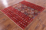 Red Khorjin Persian Gabbeh Hand Knotted Wool Rug - 5' 0" X 5' 9" - Golden Nile