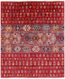 Red Khorjin Persian Gabbeh Hand Knotted Wool Rug - 5' 0" X 5' 9" - Golden Nile