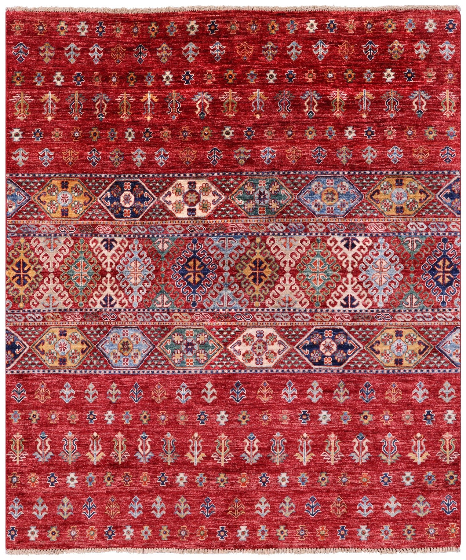 Red Khorjin Persian Gabbeh Hand Knotted Wool Rug - 5' 0" X 5' 9" - Golden Nile