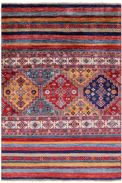 Tribal Persian Gabbeh Handmade Wool Rug - 3' 3" X 4' 9" - Golden Nile