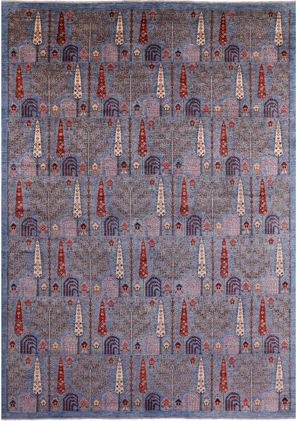Blue Persian Ziegler Hand Knotted Wool Rug - 9' 9" X 14' 1" - Golden Nile