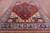 Red Persian Fine Serapi Hand Knotted Wool Rug - 8' 11" X 11' 9" - Golden Nile