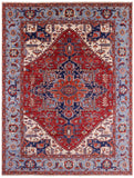 Red Persian Fine Serapi Hand Knotted Wool Rug - 8' 11" X 11' 9" - Golden Nile