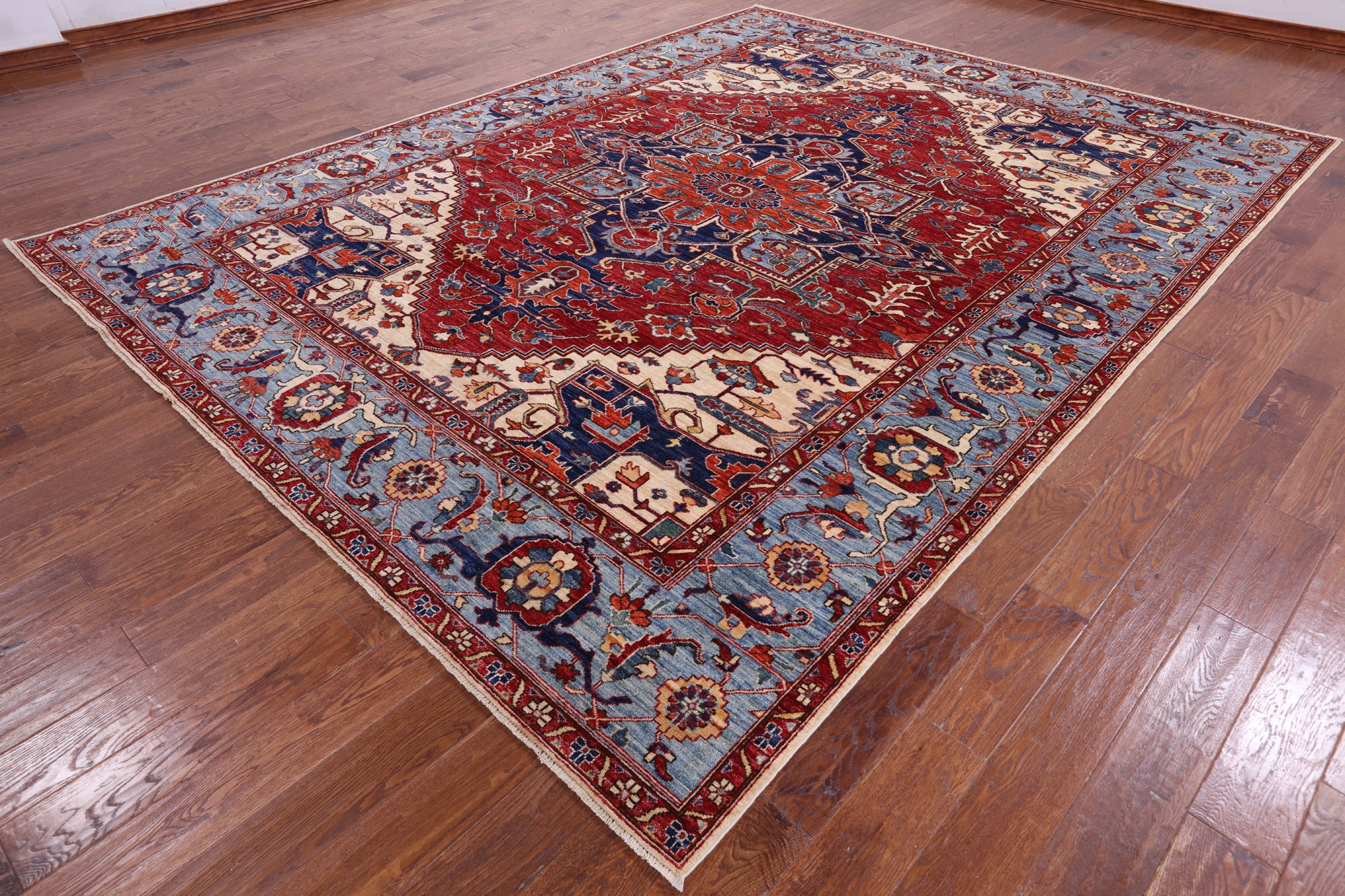 Red Persian Fine Serapi Hand Knotted Wool Rug - 8' 11" X 11' 9" - Golden Nile