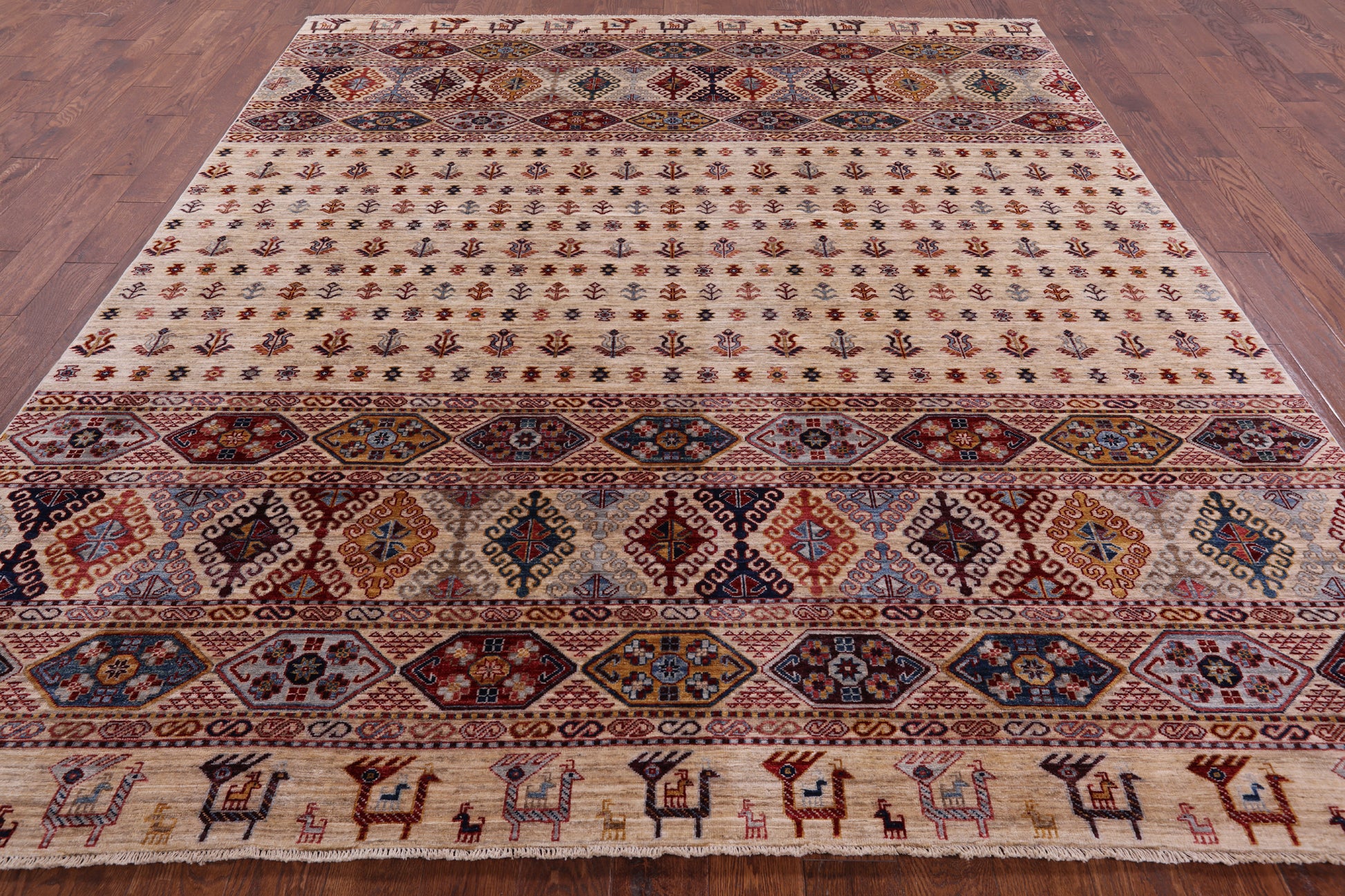 Tribal Persian Gabbeh Hand Knotted Wool Rug - 8' 6" X 9' 10" - Golden Nile
