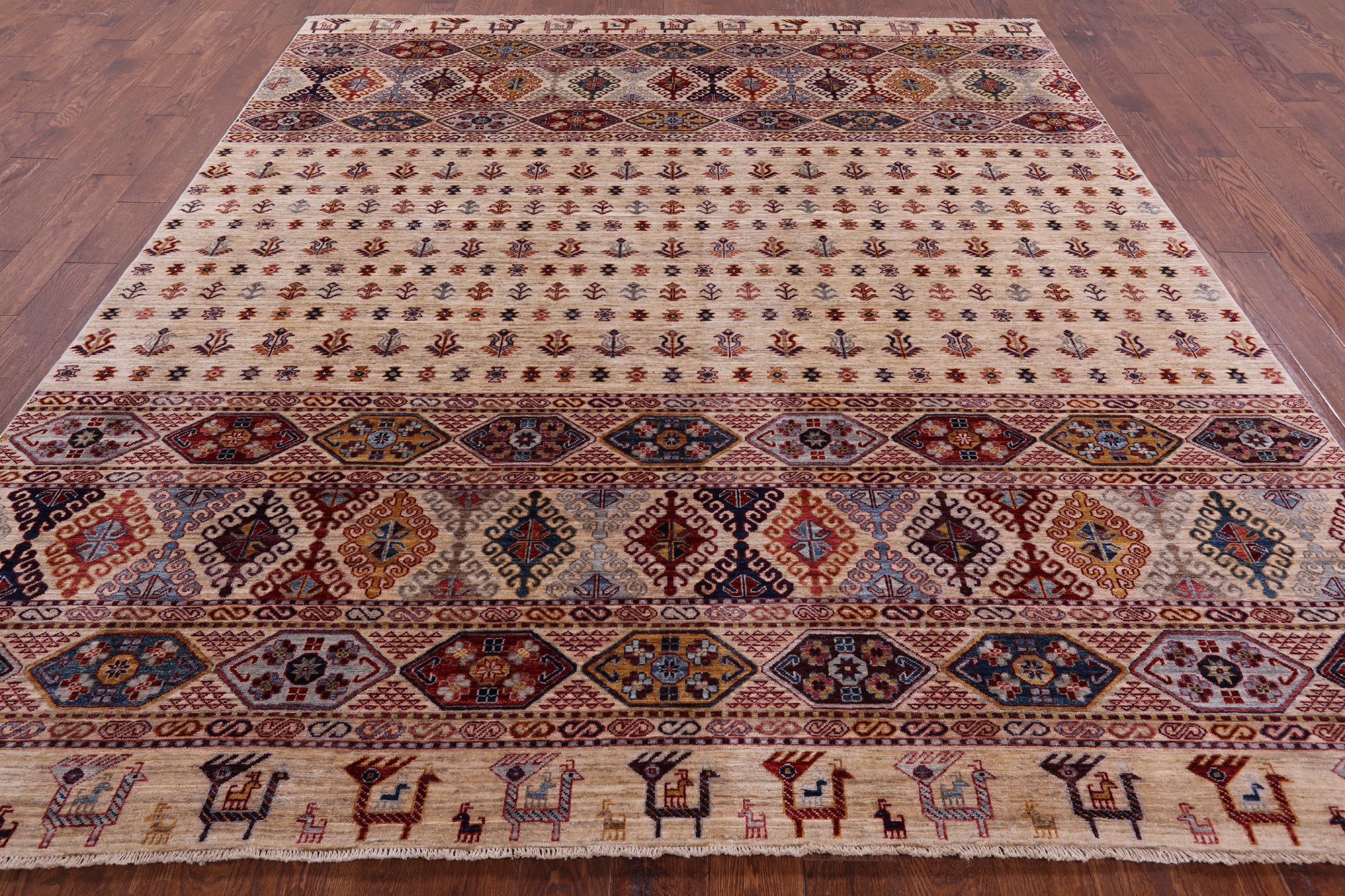 Tribal Persian Gabbeh Hand Knotted Wool Rug - 8' 6" X 9' 10" - Golden Nile