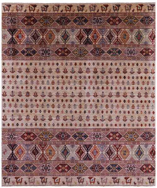 Tribal Persian Gabbeh Hand Knotted Wool Rug - 8' 6" X 9' 10" - Golden Nile