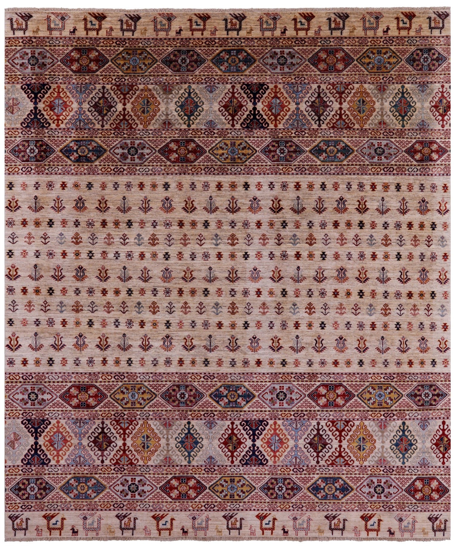 Tribal Persian Gabbeh Hand Knotted Wool Rug - 8' 6" X 9' 10" - Golden Nile