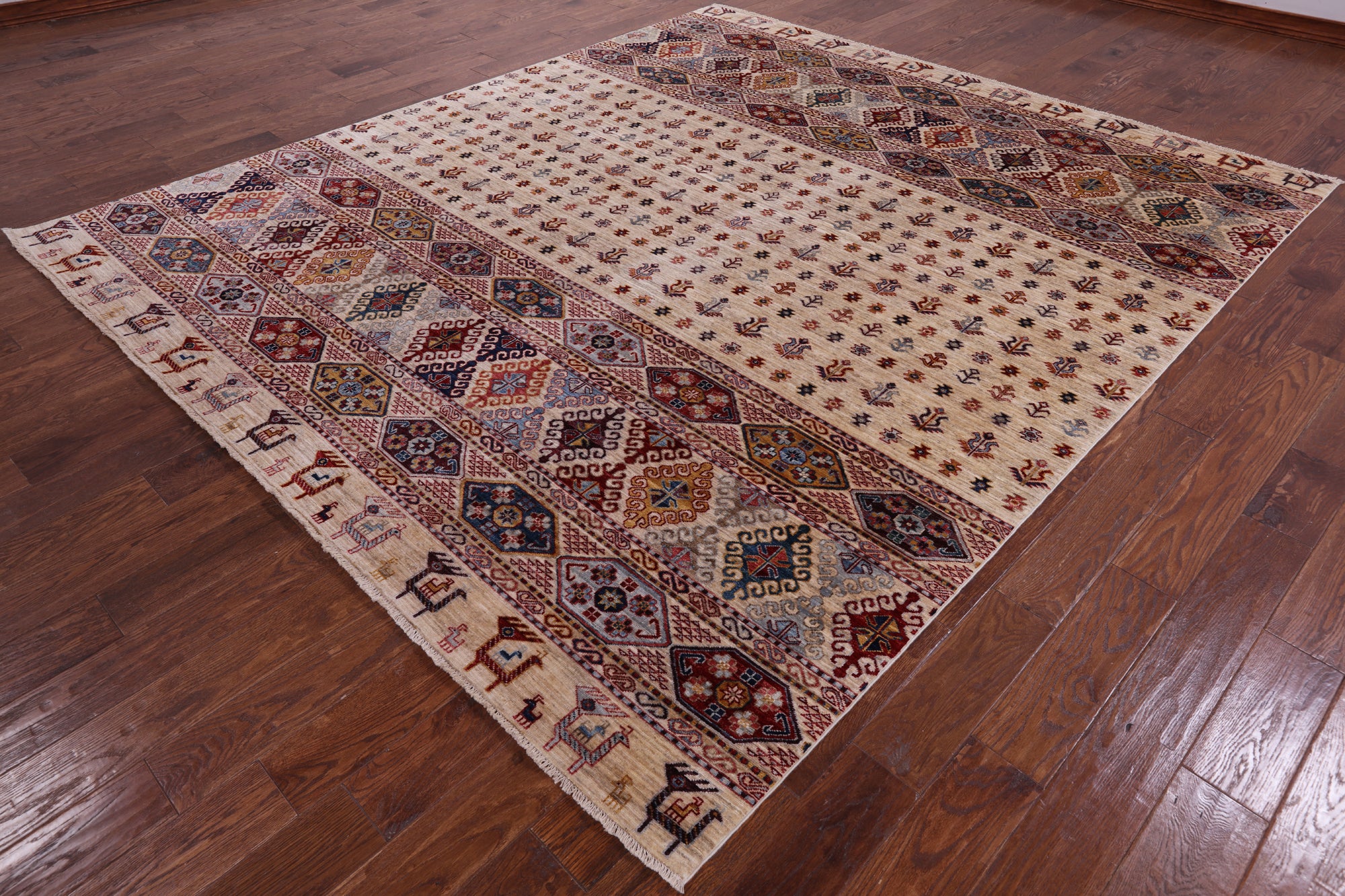 Tribal Persian Gabbeh Hand Knotted Wool Rug - 8' 6" X 9' 10" - Golden Nile