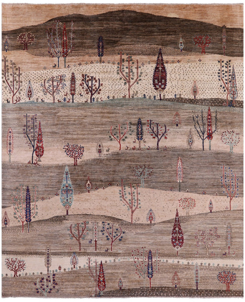 Tribal Persian Gabbeh Hand Knotted Wool Rug - 8' 3" X 9' 9" - Golden Nile