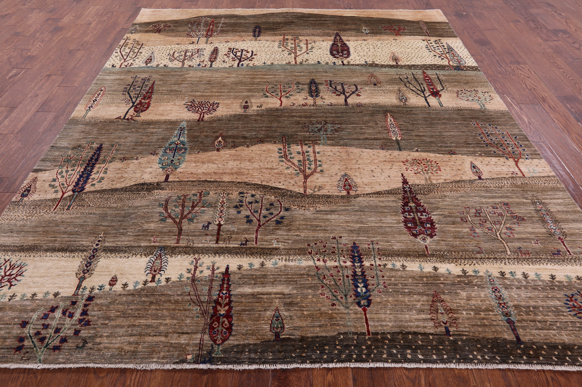 Tribal Persian Gabbeh Hand Knotted Wool Rug - 8' 3" X 9' 9" - Golden Nile