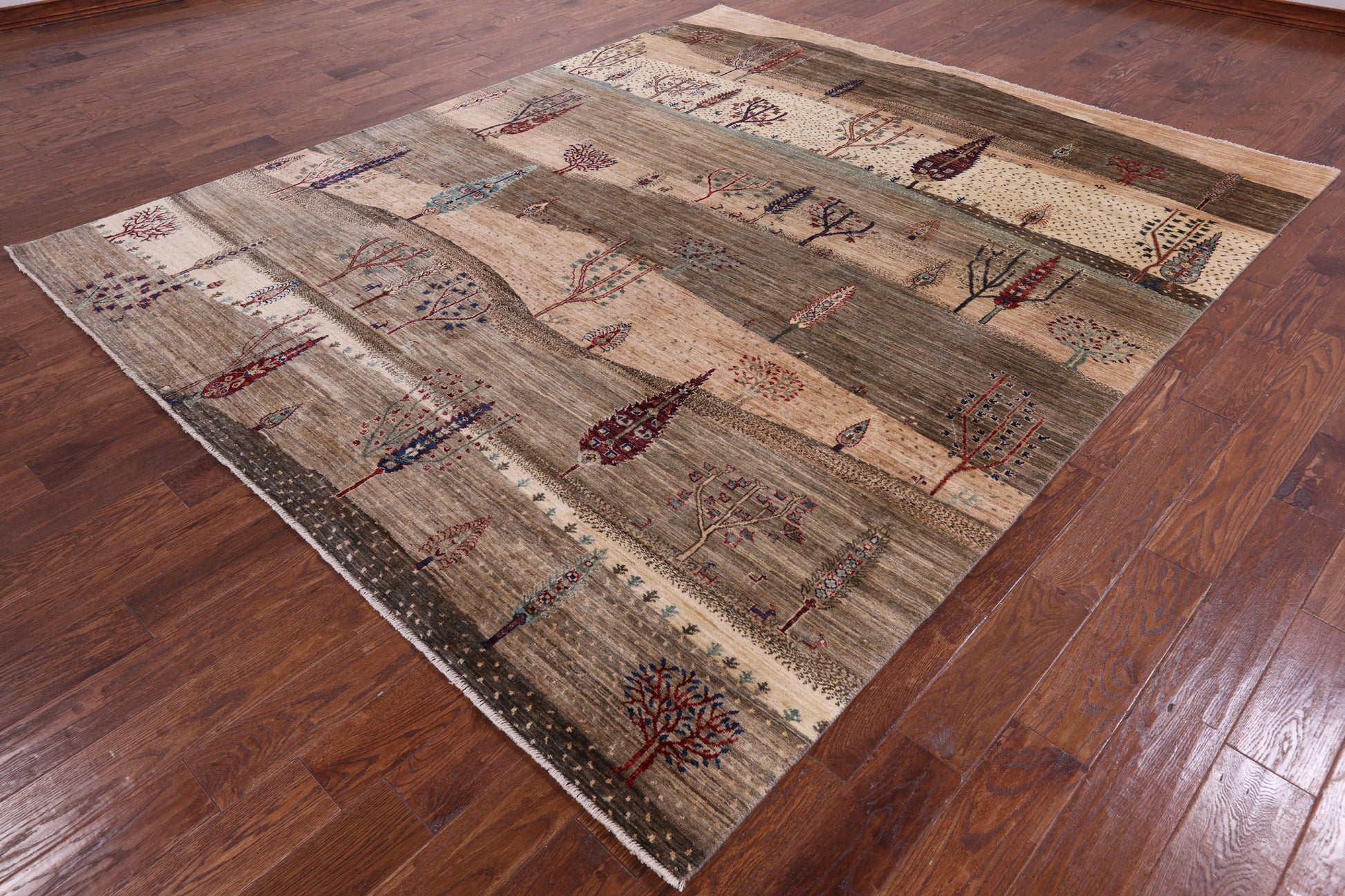 Tribal Persian Gabbeh Hand Knotted Wool Rug - 8' 3" X 9' 9" - Golden Nile