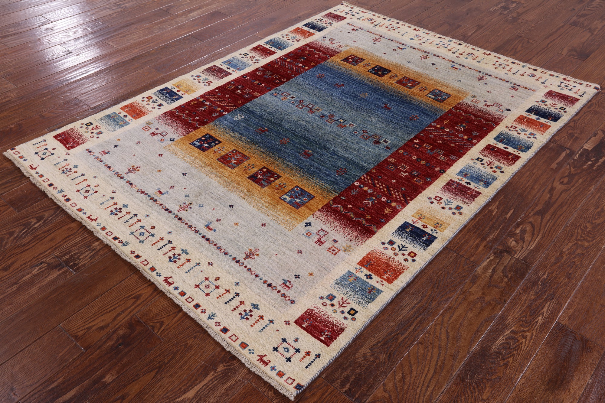 Tribal Persian Gabbeh Handmade Wool Rug - 4' 9" X 6' 6" - Golden Nile
