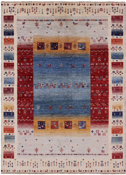 Tribal Persian Gabbeh Handmade Wool Rug - 4' 9" X 6' 6" - Golden Nile