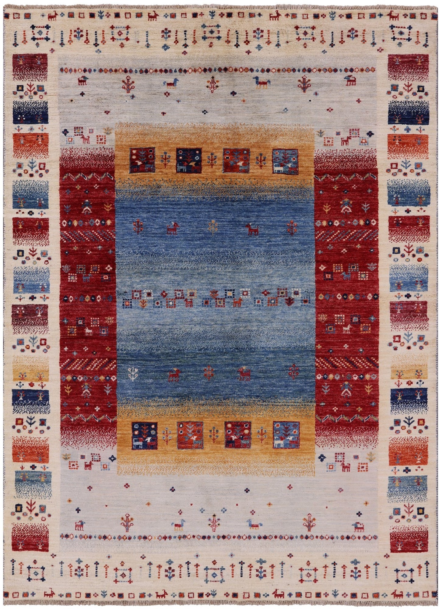 Tribal Persian Gabbeh Handmade Wool Rug - 4' 9" X 6' 6" - Golden Nile