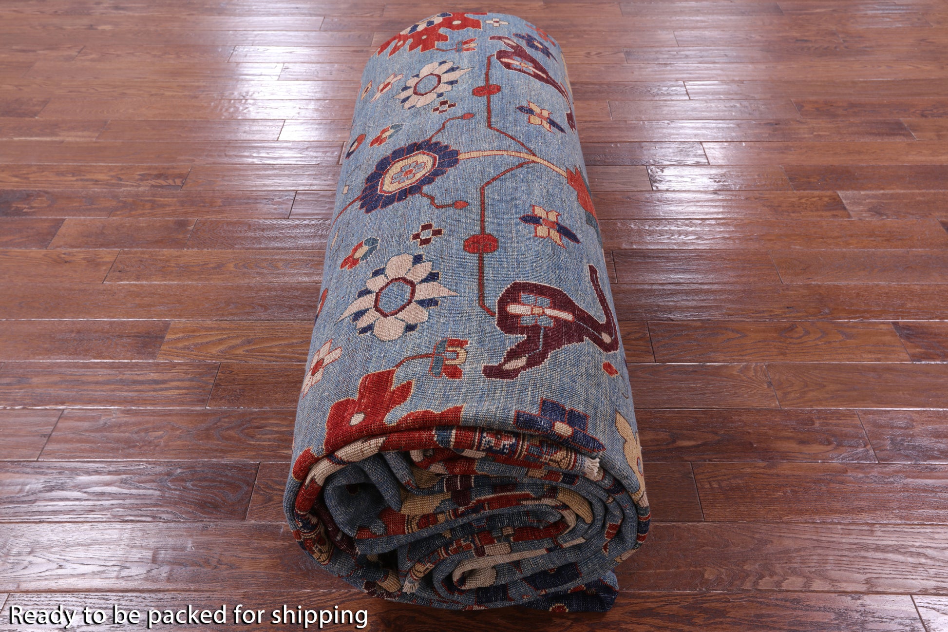 Blue Persian Fine Serapi Hand Knotted Wool Rug - 13' 8" X 22' 8" - Golden Nile