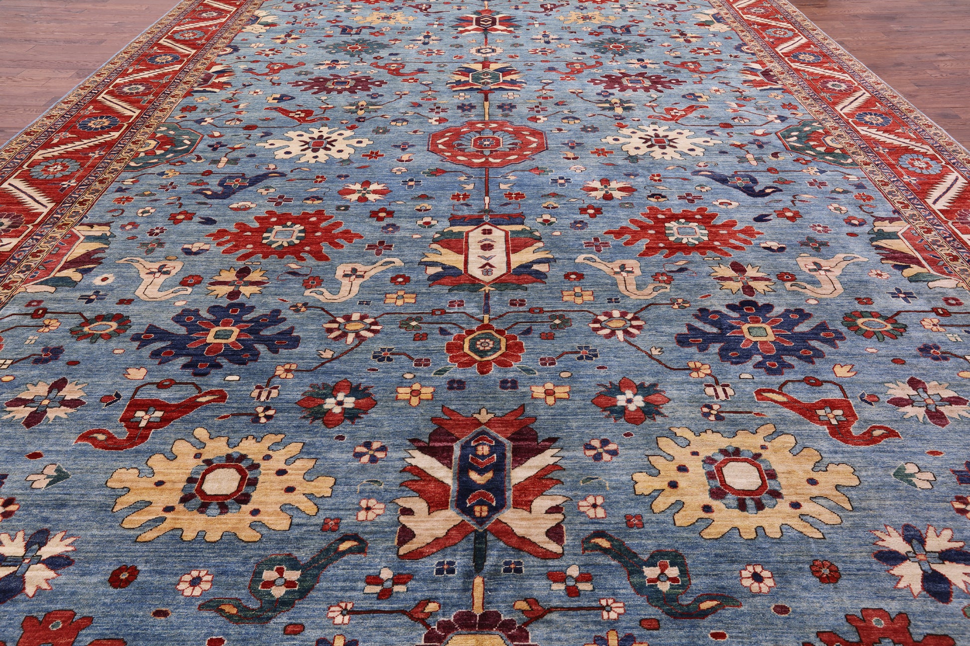 Blue Persian Fine Serapi Hand Knotted Wool Rug - 13' 8" X 22' 8" - Golden Nile