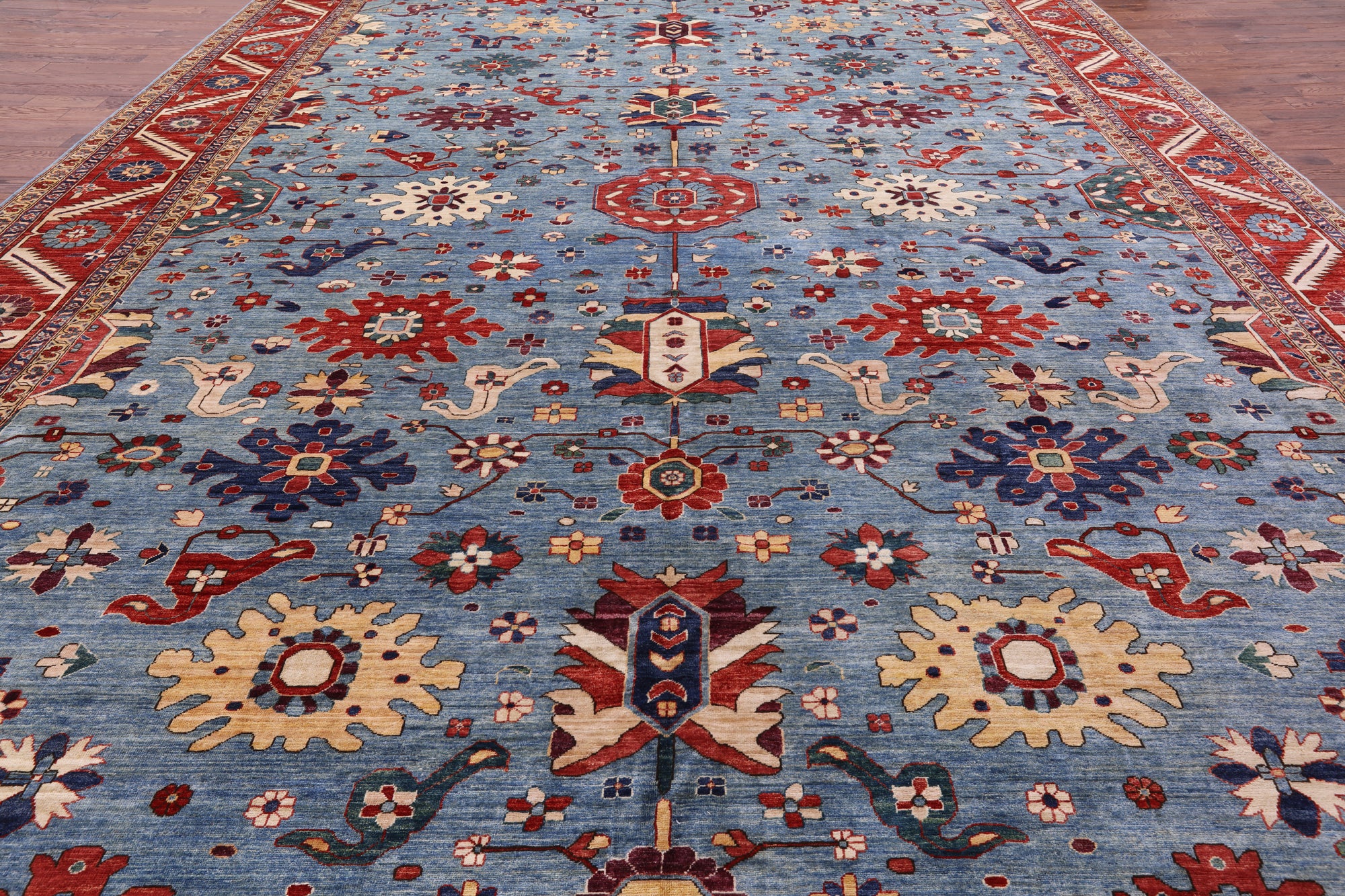 Blue Persian Fine Serapi Hand Knotted Wool Rug - 13' 8" X 22' 8" - Golden Nile