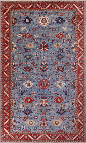 Blue Persian Fine Serapi Hand Knotted Wool Rug - 13' 8" X 22' 8" - Golden Nile