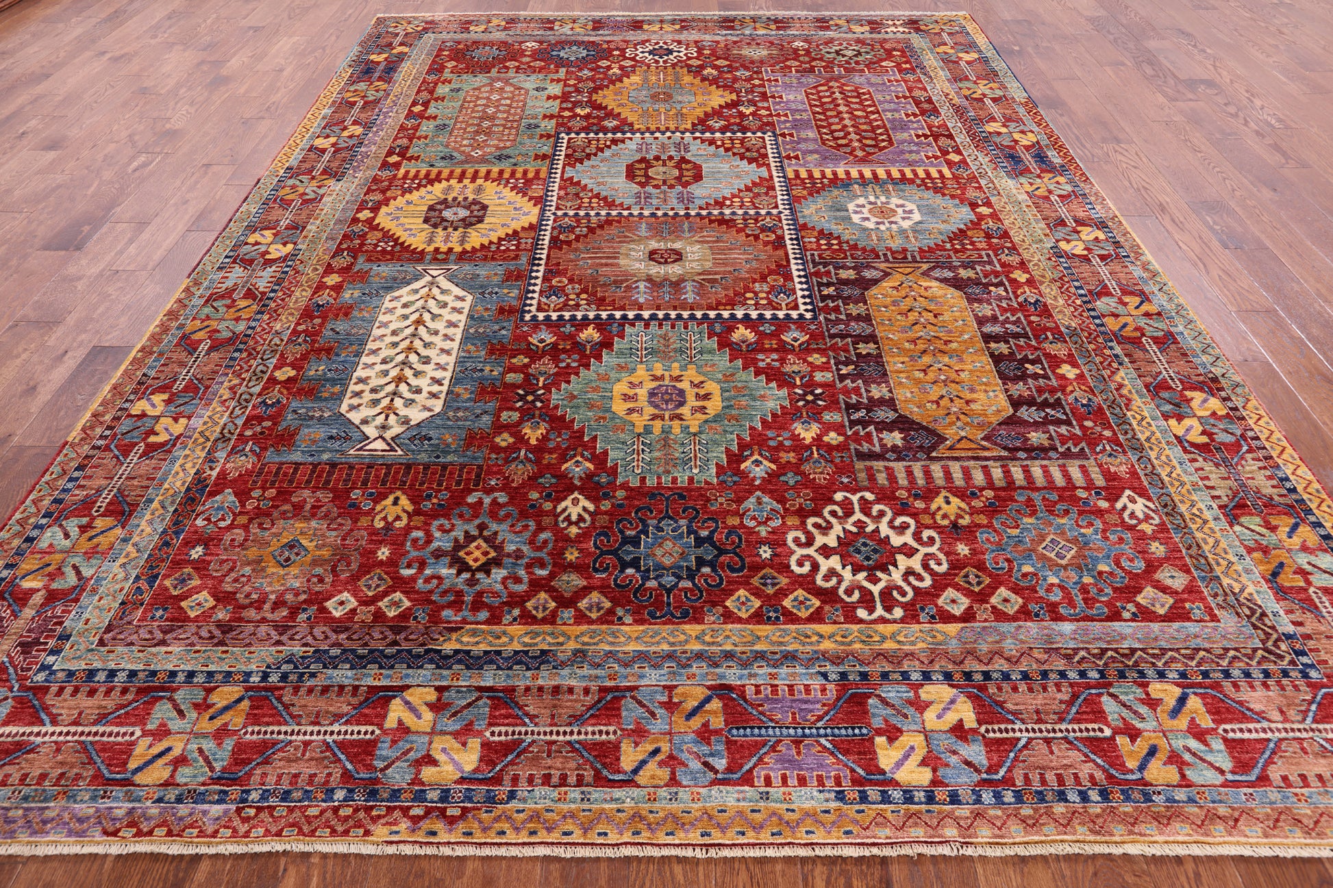 Red Persian Fine Serapi Hand Knotted Wool Rug - 8' 11" X 12' 0" - Golden Nile