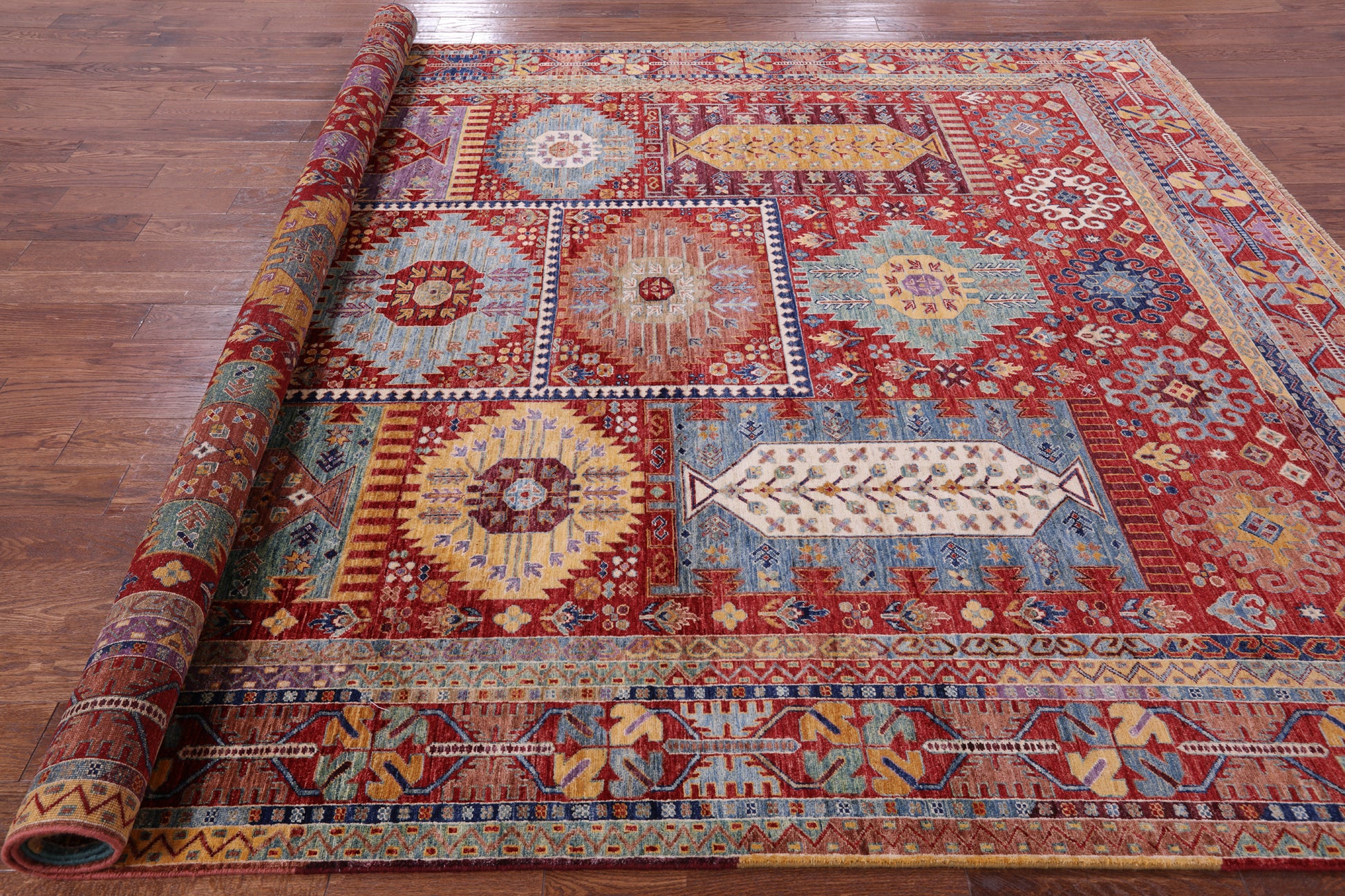 Red Persian Fine Serapi Hand Knotted Wool Rug - 8' 11" X 12' 0" - Golden Nile