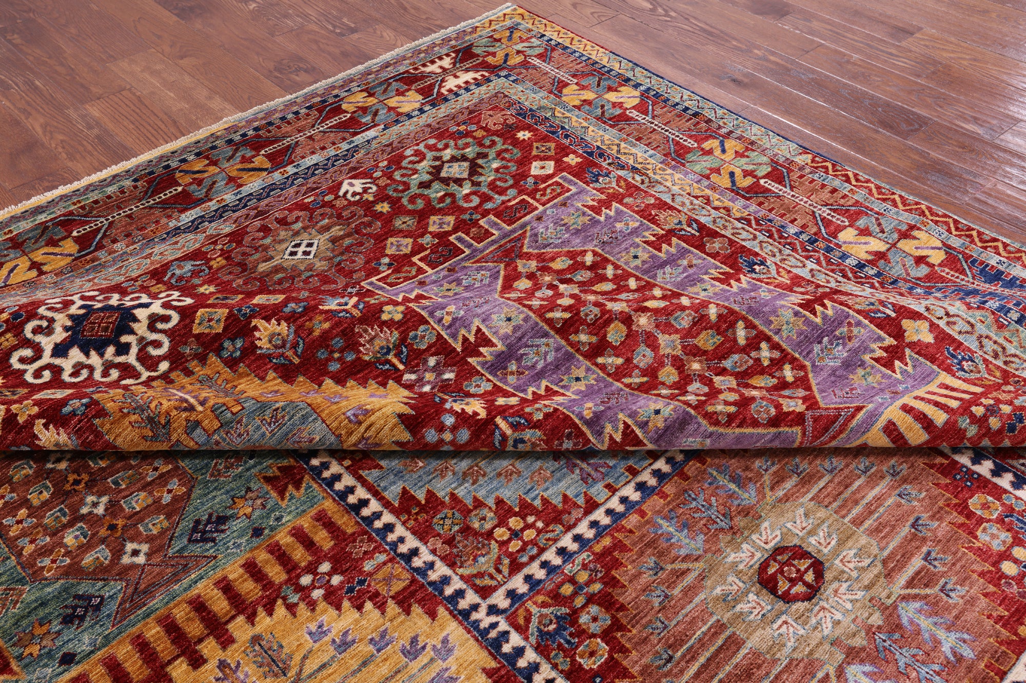 Red Persian Fine Serapi Hand Knotted Wool Rug - 8' 11" X 12' 0" - Golden Nile