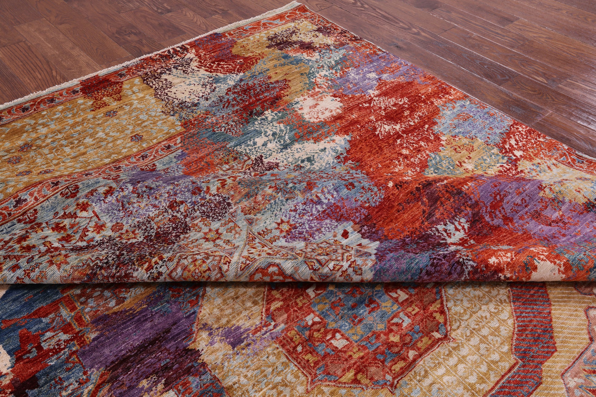 Abstract Modern Mamluk Hand Knotted Wool Rug - 9' 0" X 11' 10" - Golden Nile