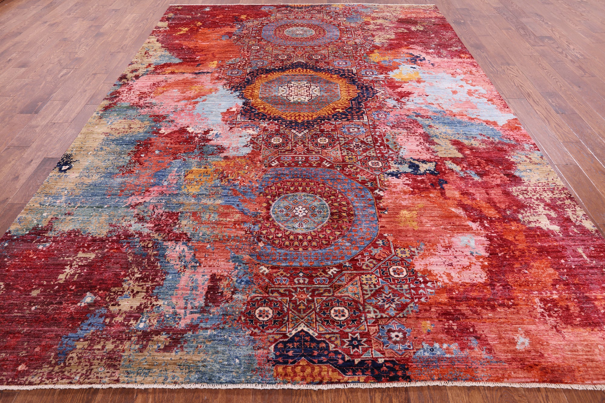 Abstract Modern Mamluk Handmade Wool Rug - 8' 9" X 11' 11" - Golden Nile