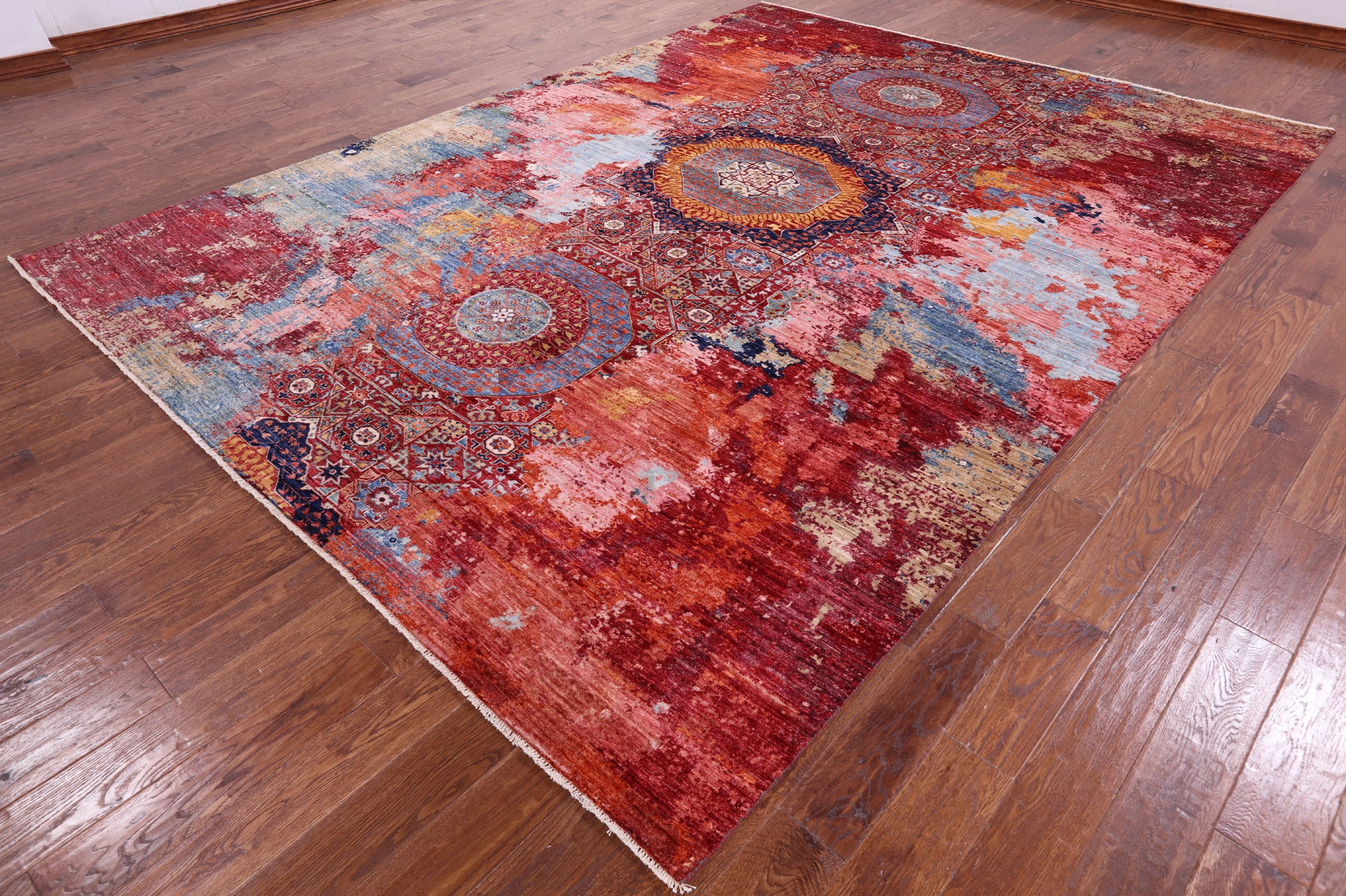 Abstract Modern Mamluk Handmade Wool Rug - 8' 9" X 11' 11" - Golden Nile