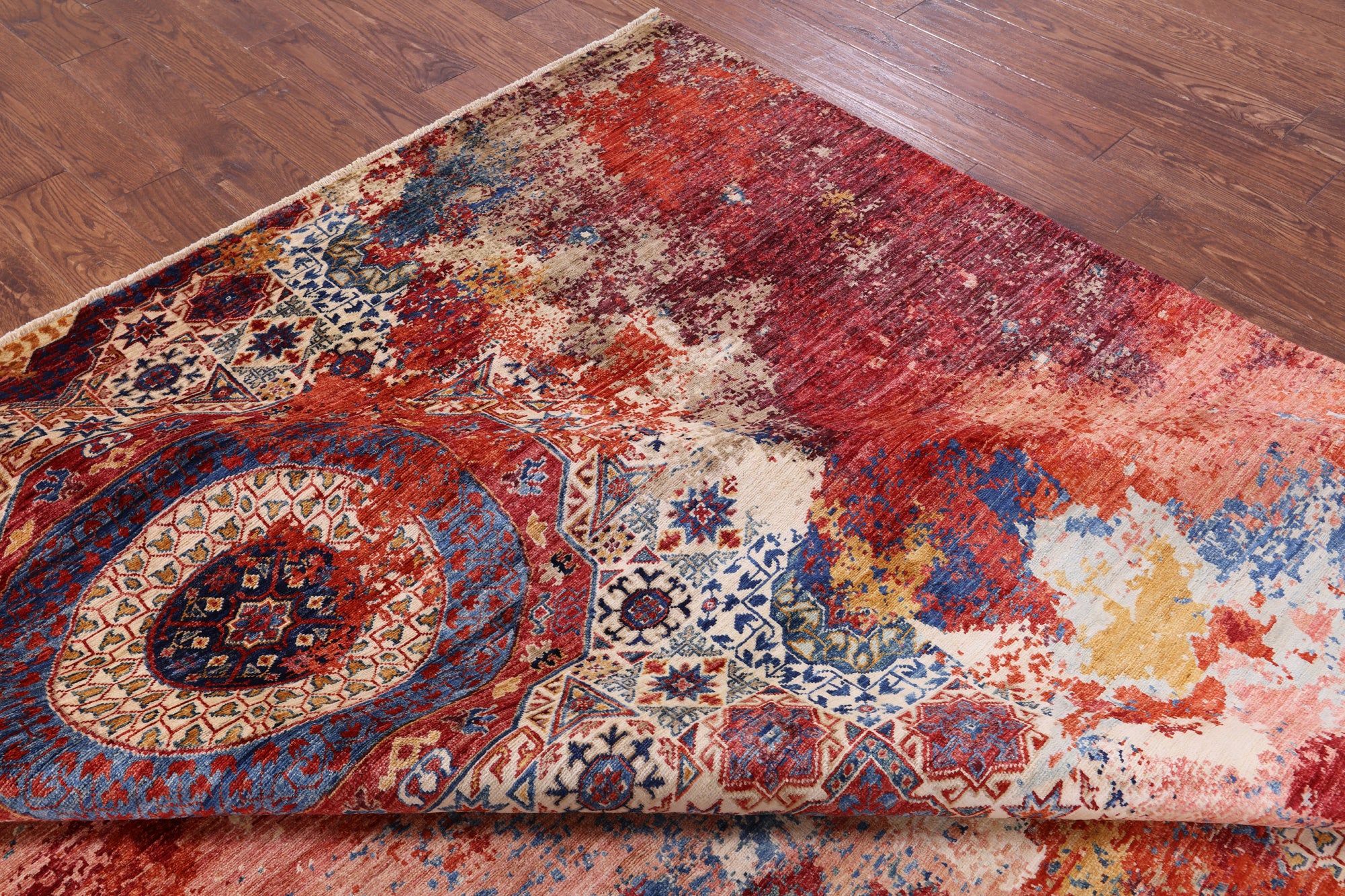 Abstract Modern Mamluk Hand Knotted Wool Rug - 8' 1" X 9' 8" - Golden Nile