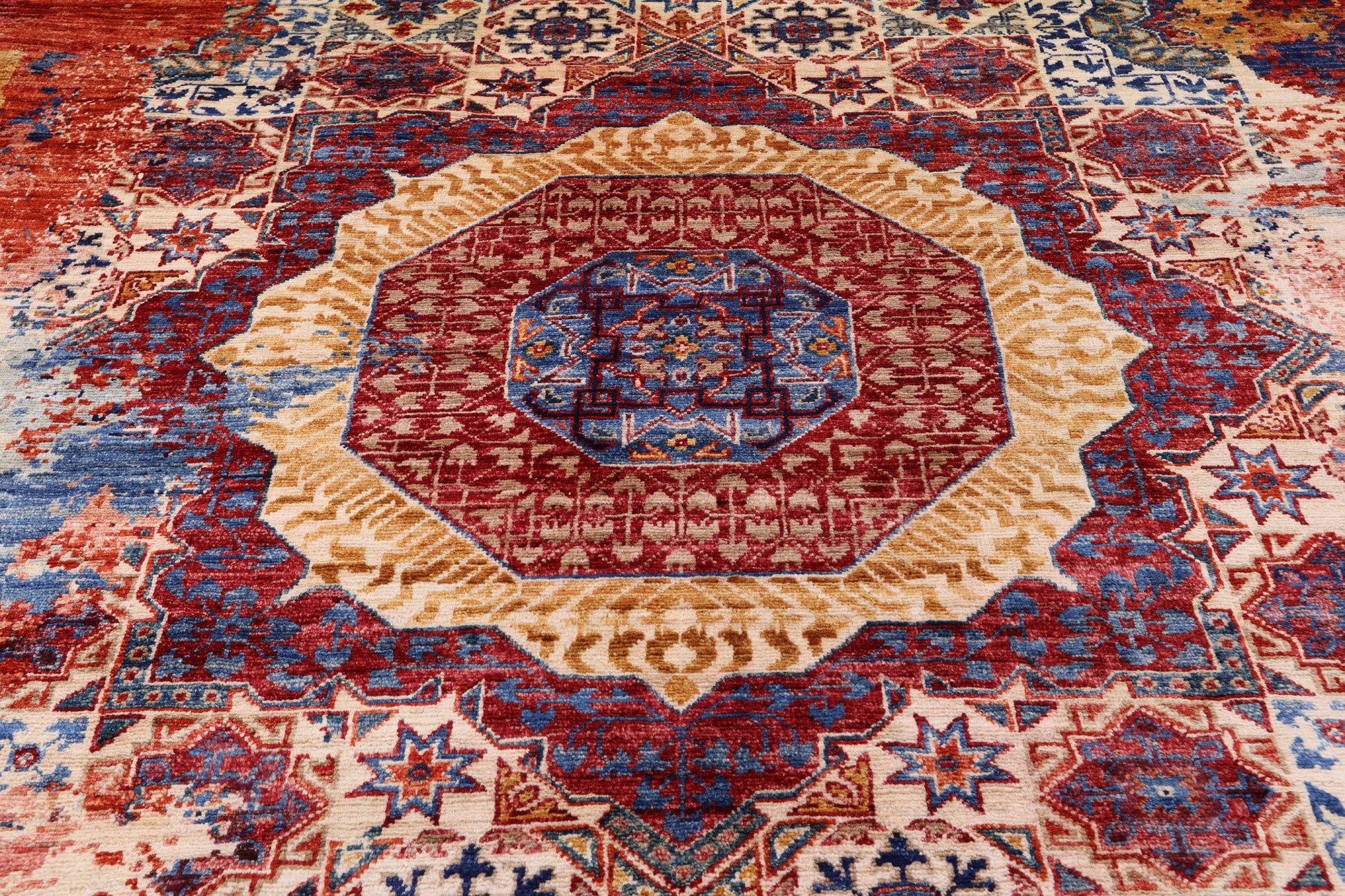 Abstract Modern Mamluk Hand Knotted Wool Rug - 8' 1" X 9' 8" - Golden Nile
