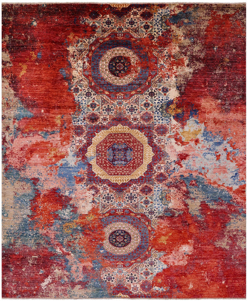 Abstract Modern Mamluk Hand Knotted Wool Rug - 8' 1" X 9' 8" - Golden Nile