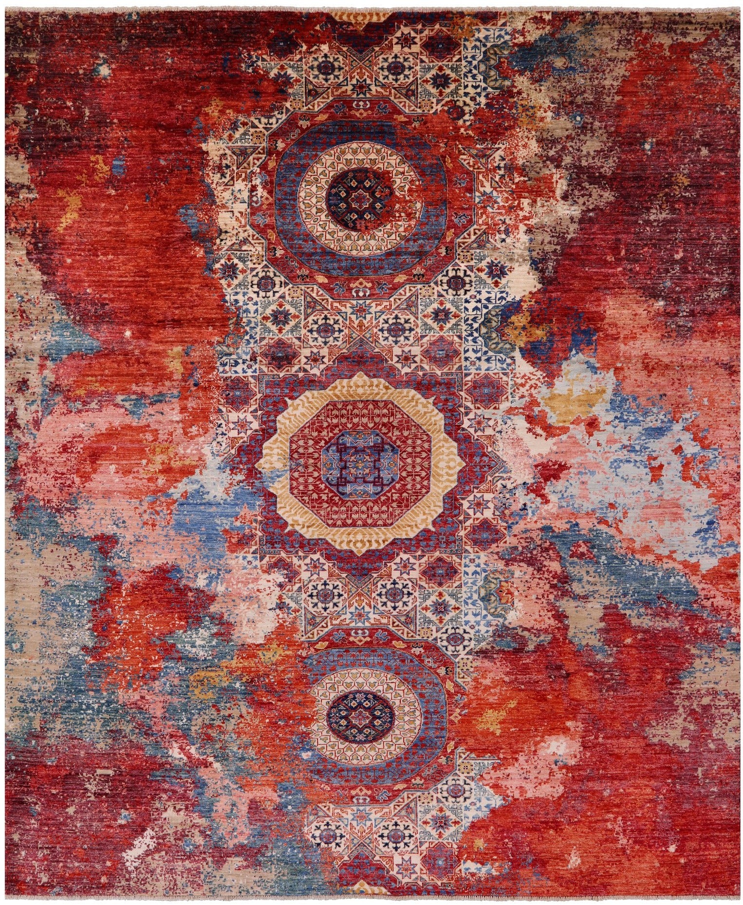 Abstract Modern Mamluk Hand Knotted Wool Rug - 8' 1" X 9' 8" - Golden Nile