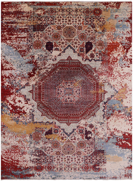 Abstract Modern Mamluk Hand Knotted Wool Rug - 8' 11" X 11' 10" - Golden Nile