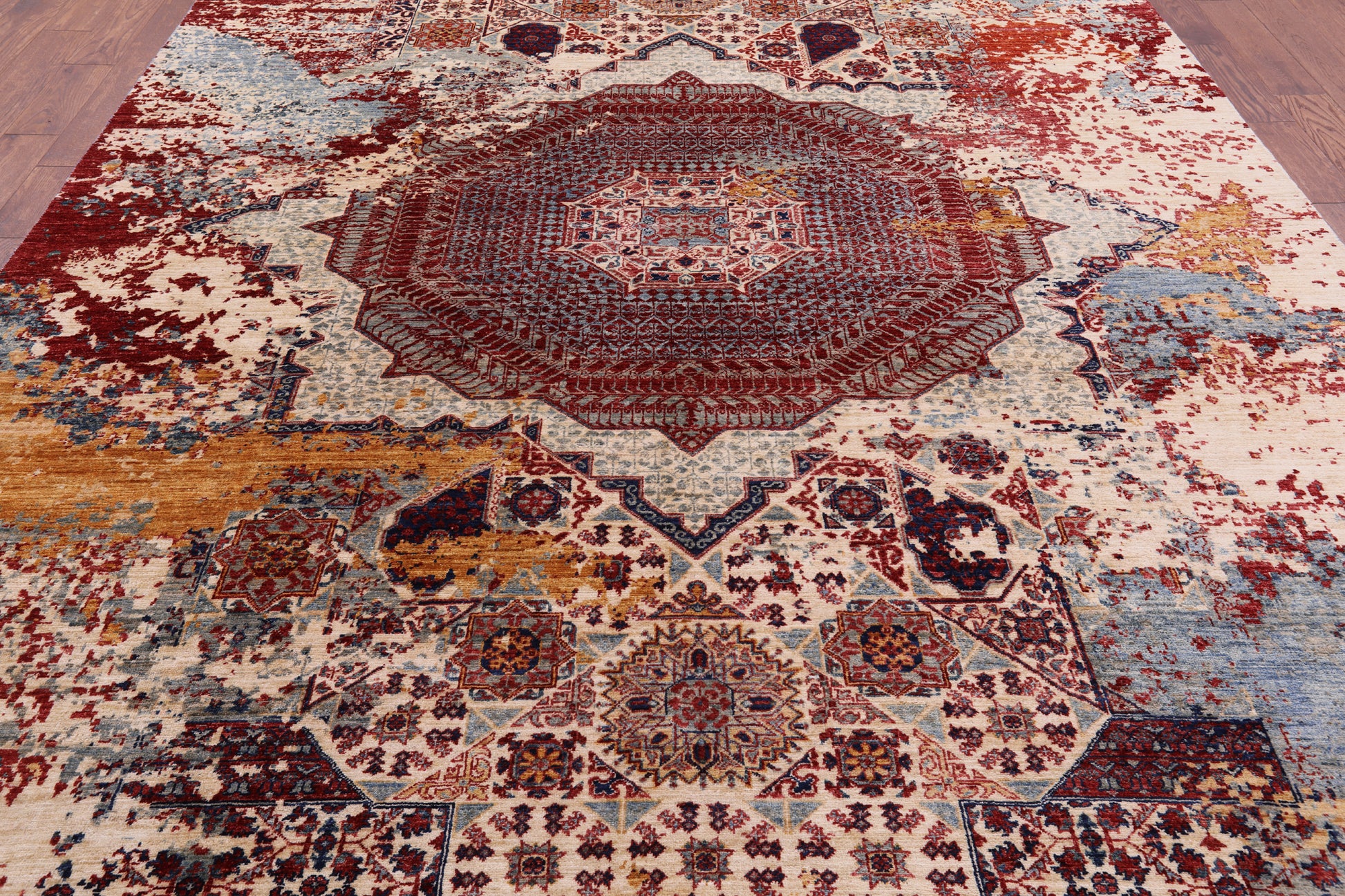 Abstract Modern Mamluk Hand Knotted Wool Rug - 8' 11" X 11' 10" - Golden Nile