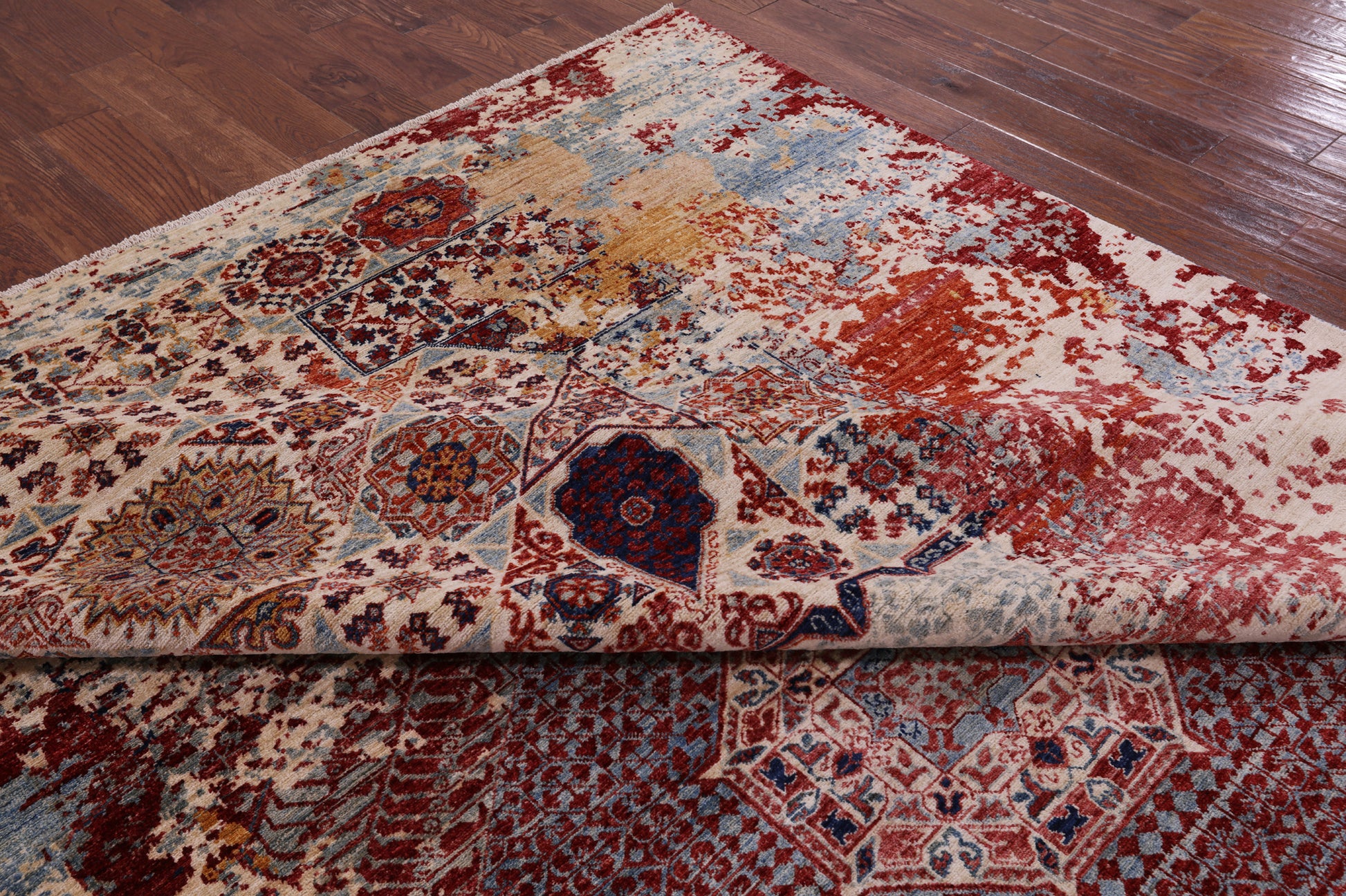 Abstract Modern Mamluk Hand Knotted Wool Rug - 8' 11" X 11' 10" - Golden Nile