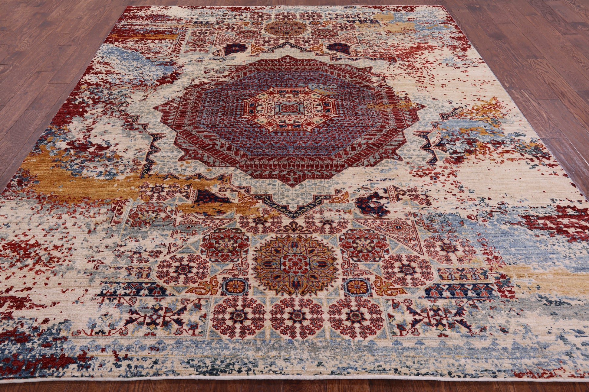 Abstract Modern Mamluk Handmade Wool Rug - 8' 2" X 9' 9" - Golden Nile