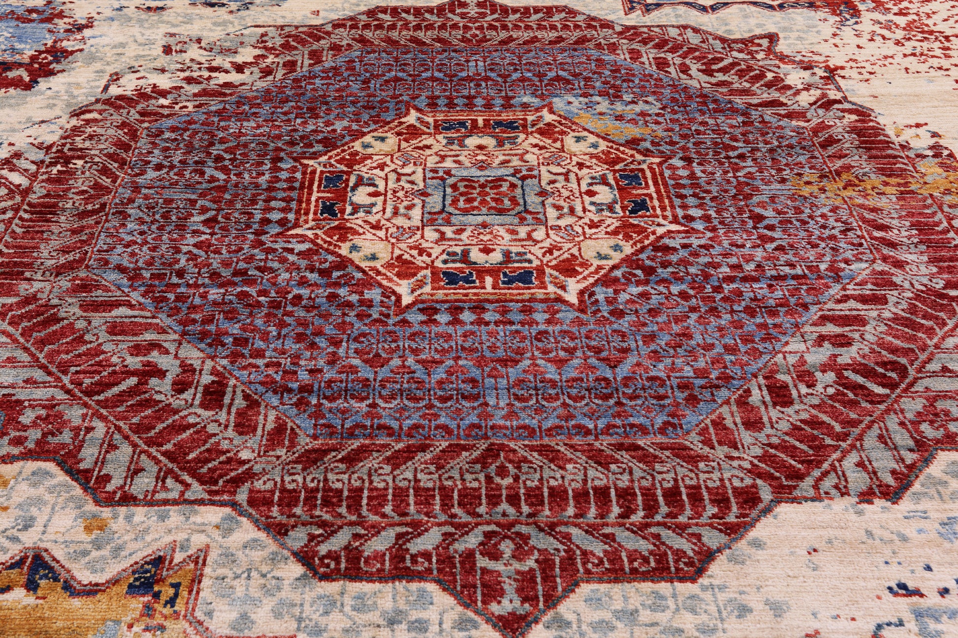 Abstract Modern Mamluk Handmade Wool Rug - 8' 2" X 9' 9" - Golden Nile