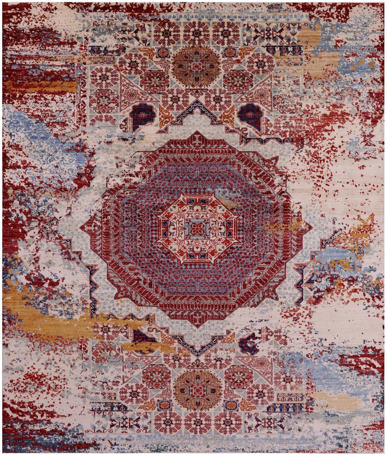 Abstract Modern Mamluk Handmade Wool Rug - 8' 2" X 9' 9" - Golden Nile