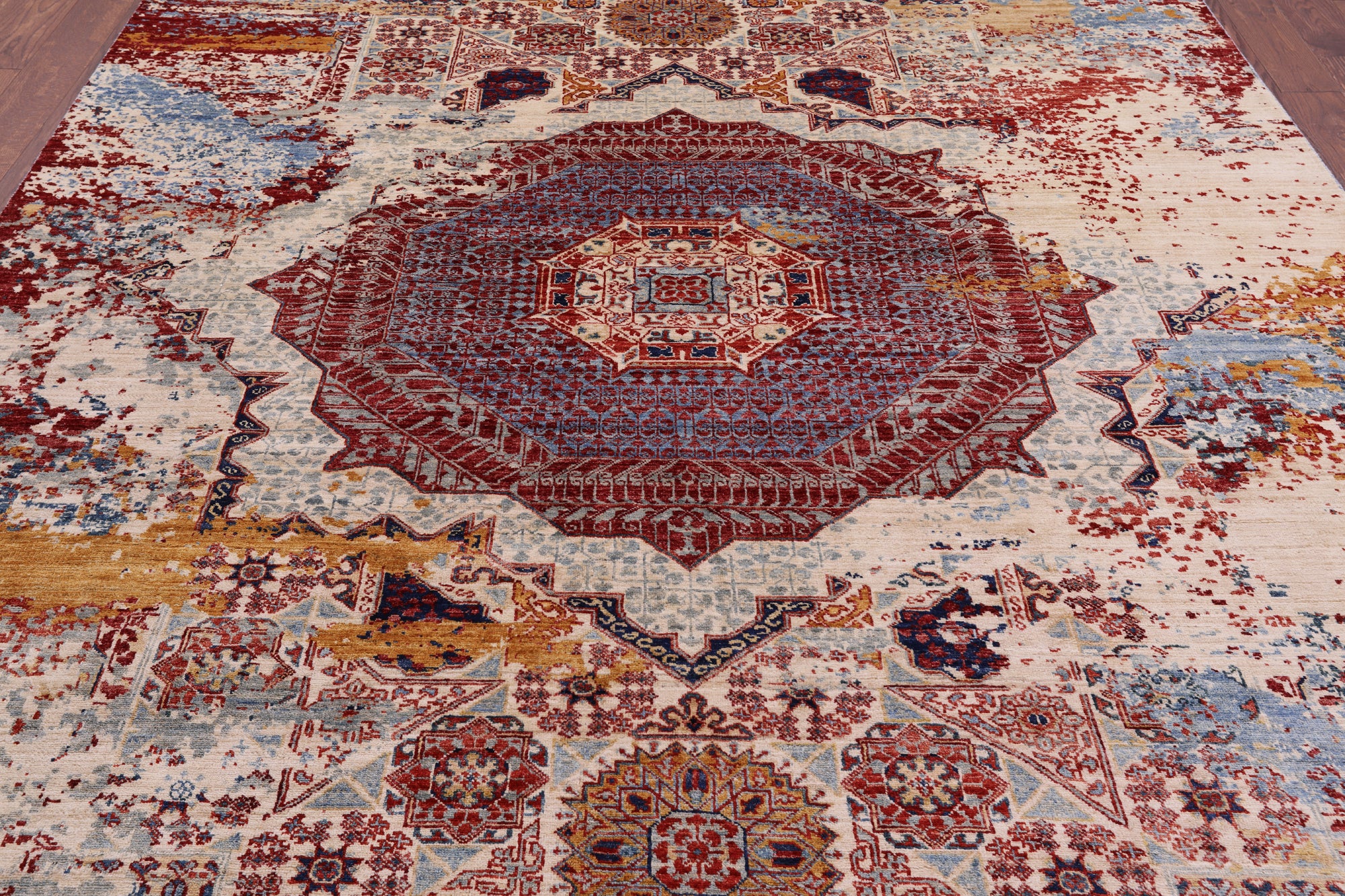 Abstract Modern Mamluk Handmade Wool Rug - 8' 2" X 9' 9" - Golden Nile