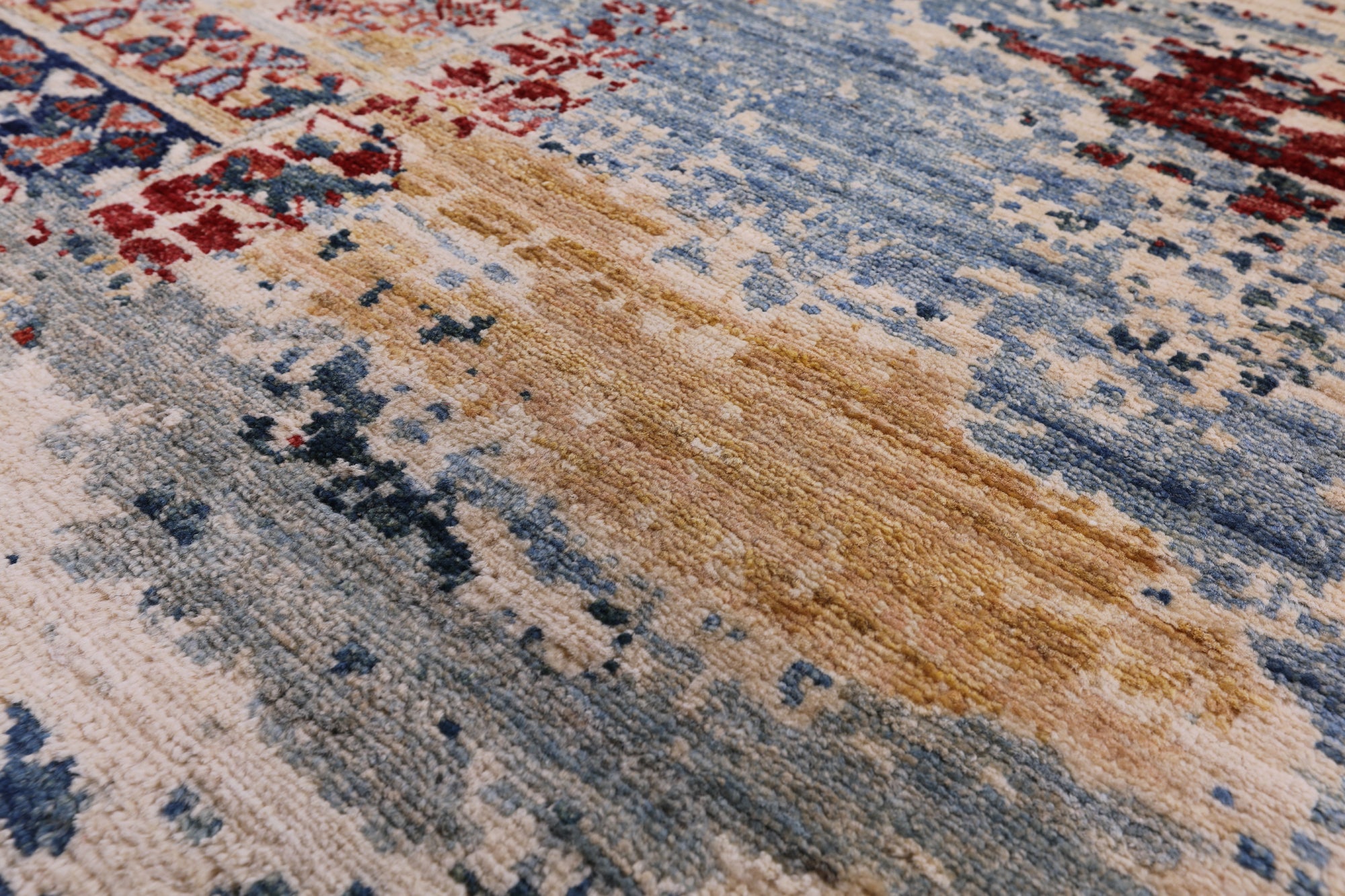 Abstract Modern Mamluk Handmade Wool Rug - 8' 2" X 9' 9" - Golden Nile