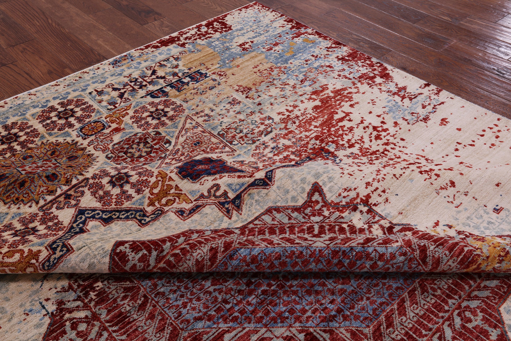 Abstract Modern Mamluk Handmade Wool Rug - 8' 2" X 9' 9" - Golden Nile