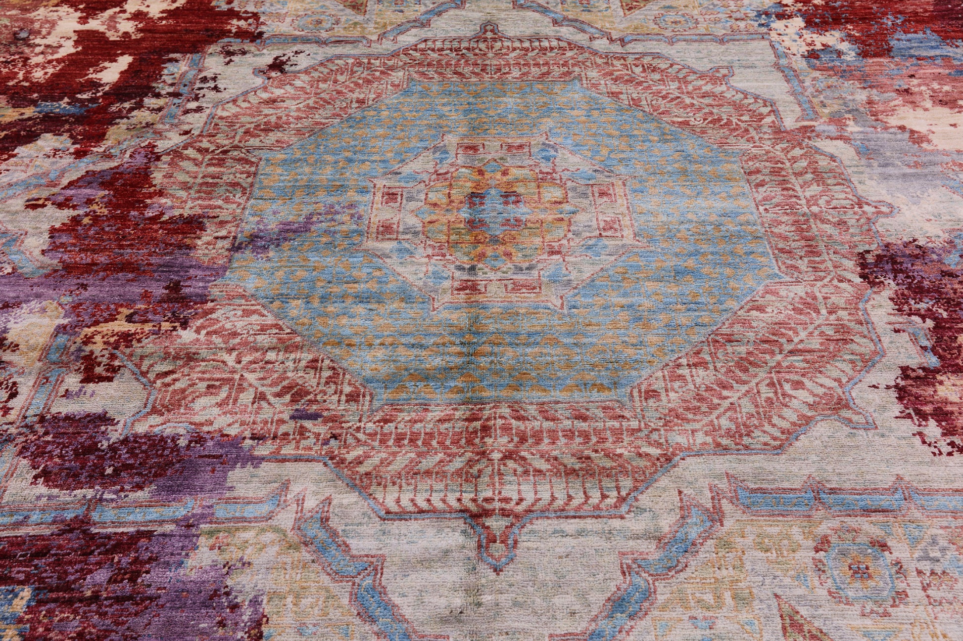 Abstract Modern Mamluk Hand Knotted Wool Rug - 9' 0" X 12' 5" - Golden Nile