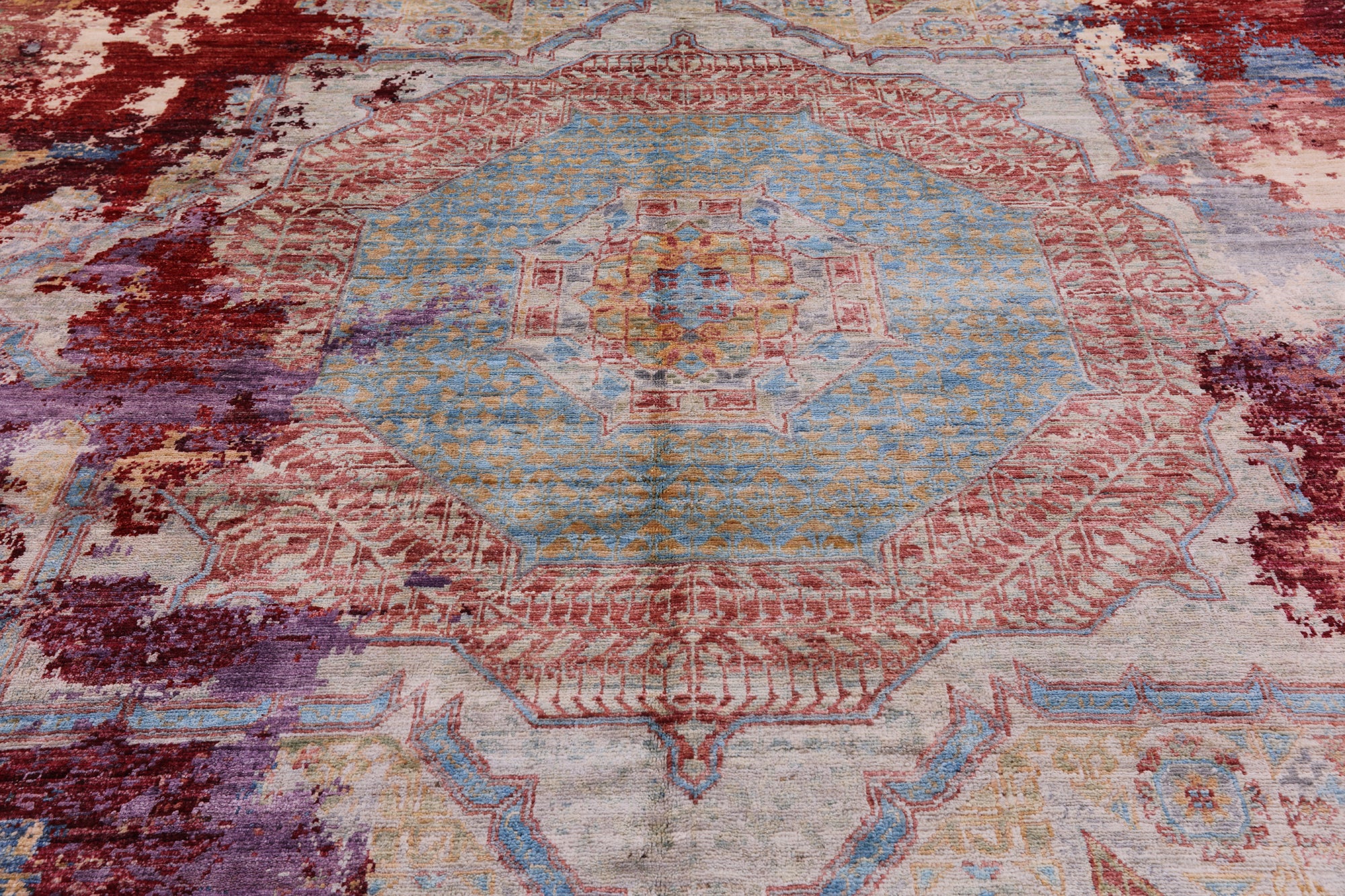Abstract Modern Mamluk Hand Knotted Wool Rug - 9' 0" X 12' 5" - Golden Nile